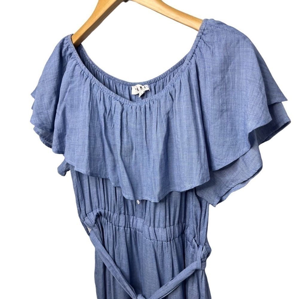 THML Jumpsuit Off The Shoulder Blue Tassel Tie Size Large THS0427 - Picture 3 of 8